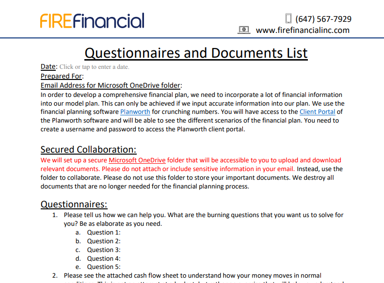 Step 2 - Questionnaire and Document Checklist